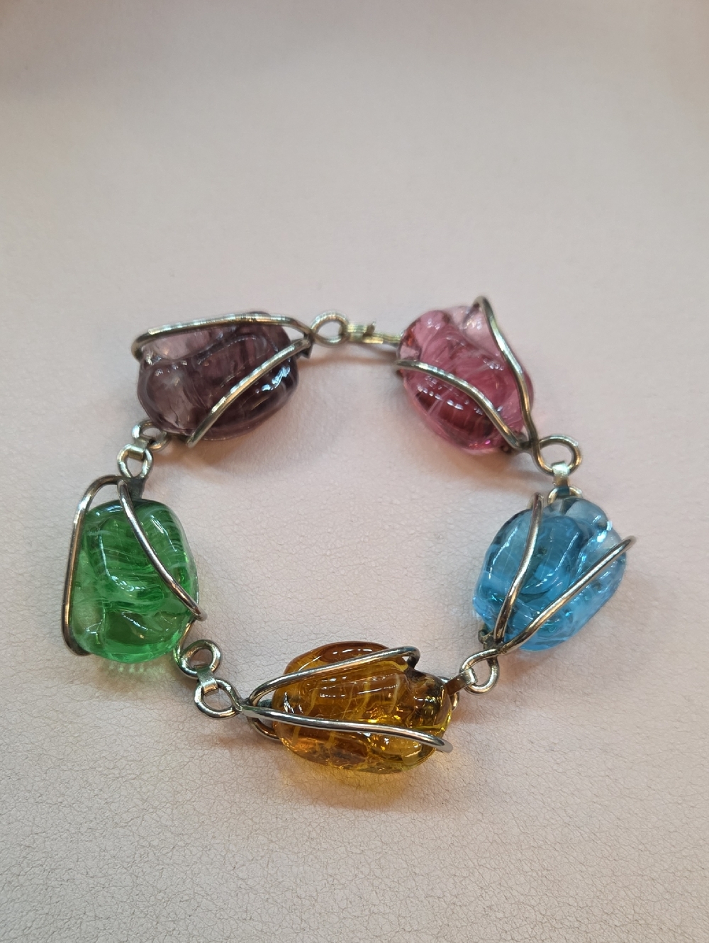 Multicolor Bead Link Bracelet - Pink, Blue, Green, Amber, Purple